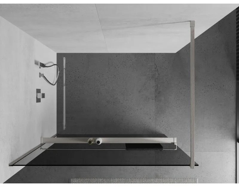 Mexen Kioto+, sprchová zástena Walk-In s poličkou a vešiakom 100 x 200 cm, 8mm šedé sklo, brúsená oceľ profil, 800-100-121-97-40