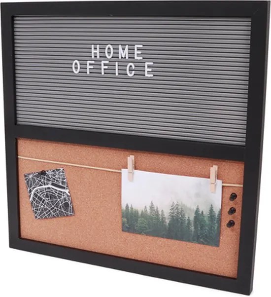 Nástenná tabuľa HOME OFFICE korková s písmenami 40x40 cm, čierna