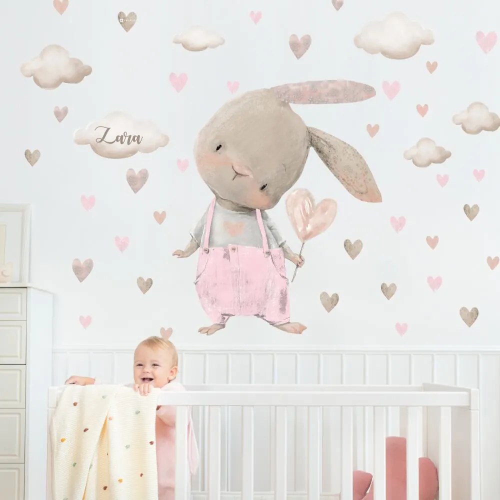 Nálepky nad postieľku pre dievčatko - Zajko v pastelovej ružovej