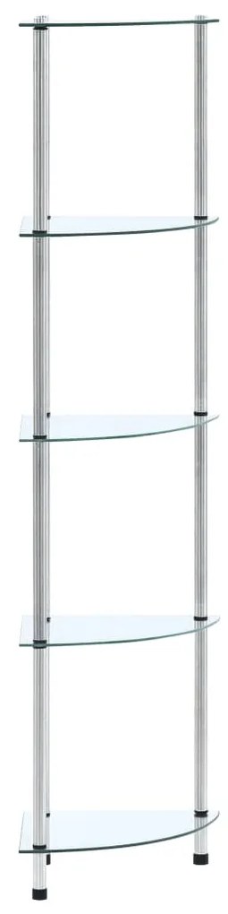 vidaXL Regál s 5 policami, priehľadný 30x30x130 cm, tvrdené sklo