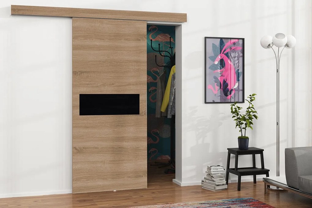 Posuvné dvere Mereno IV 100, Farba:: Biela / Grafit + čierny lacobel