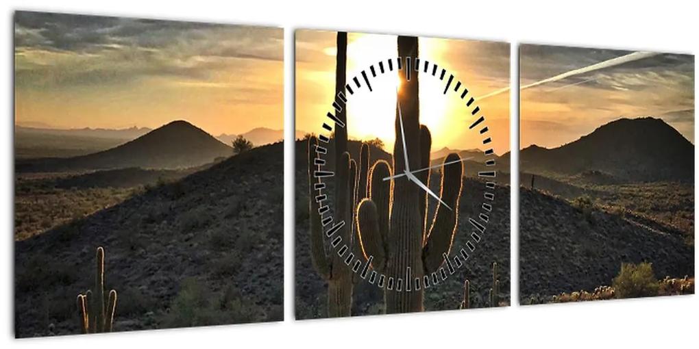 Obraz - kaktusy v slnku (s hodinami) (90x30 cm)