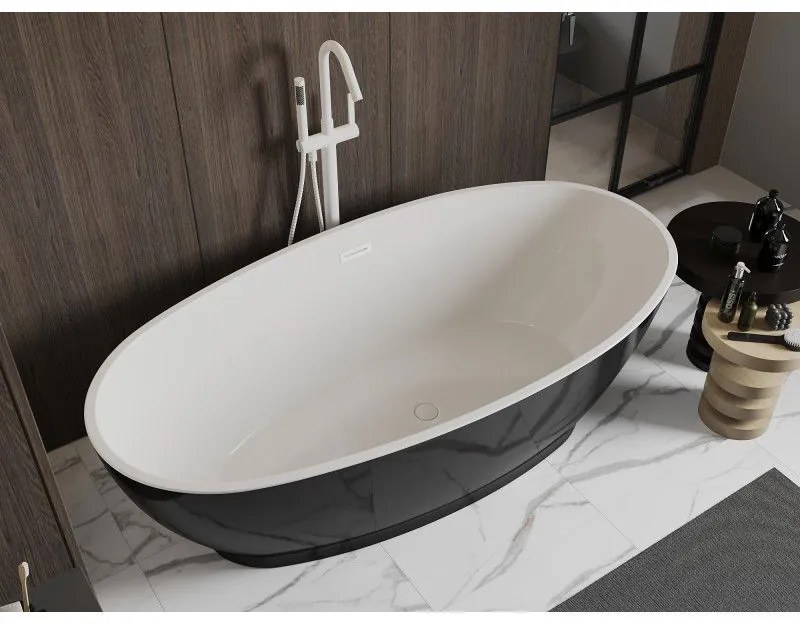 Mexen Bilbao, voľne stojaca vaňa 180 x 90 cm, biela-čierna, biely prepad, 51311809075-20