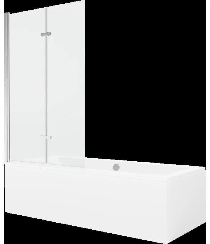 Mexen Cube obdĺžniková vaňa 170 x 80 cm s obkladom a 2-krídlovou zástenou 100 cm, Transparentné, Chrómová - 550517080X9210020100