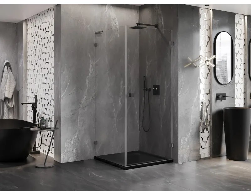 Mexen Lunar-B L výklopný sprchový kút pravý 80 x 80 cm, číre sklo, brúsený grafit, 832L-080-080-66-00-P