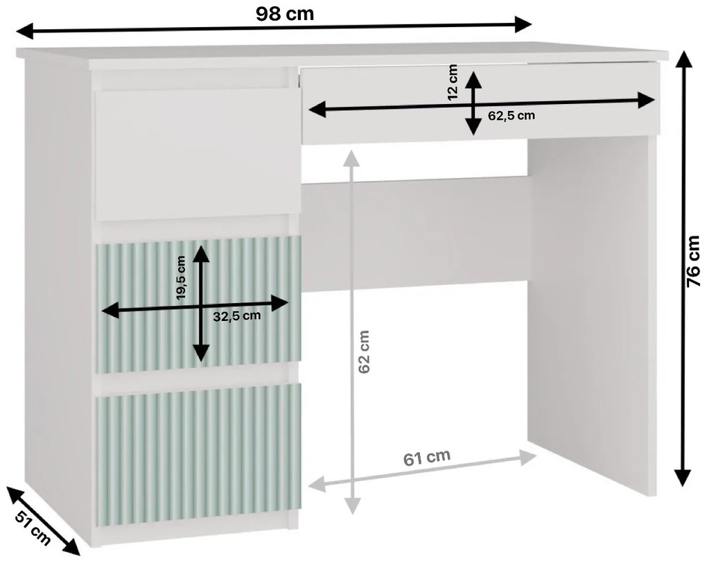 Detský písací stôl MALWA ARTESO bielo-zelený ľavý
