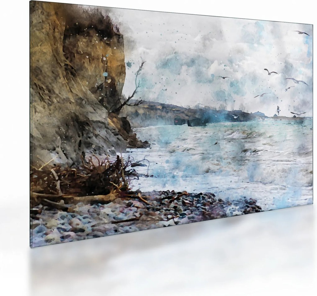 Sklenený obraz - Útes, akvarel (70x50 cm)