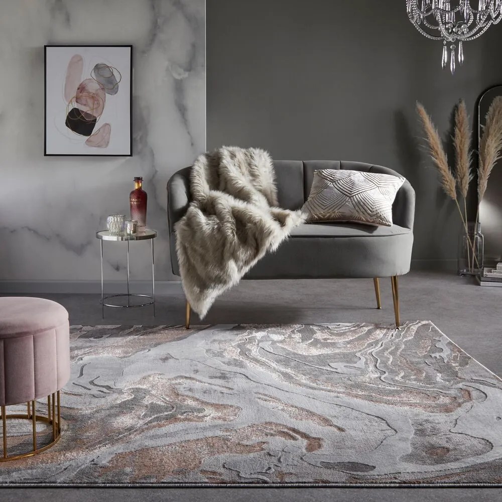 Flair Rugs, Kusový koberec Eris Marbled Blush, 240x340, ružová, obývacia izba