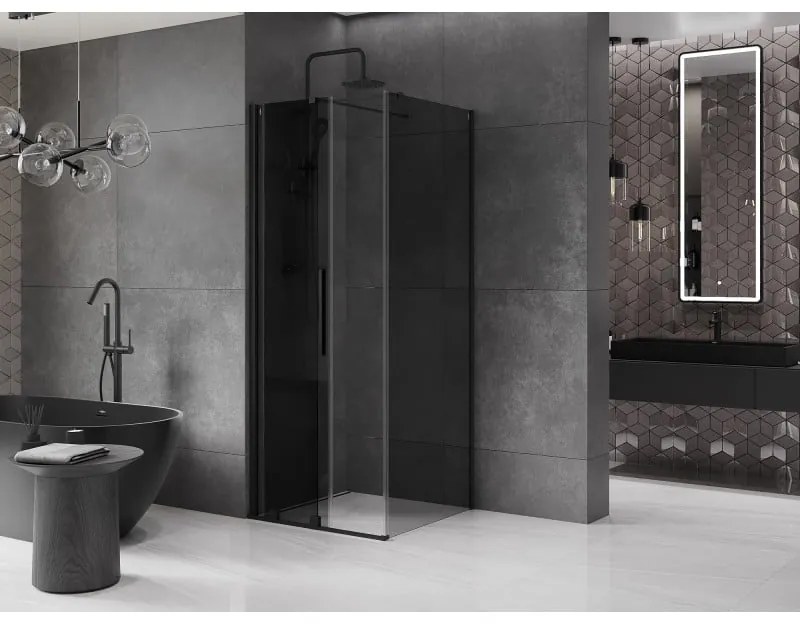 Mexen Velar, sprchový kút s posuvnými dverami 90 x 90 cm, 8mm šedé sklo, čierna matná, 871-090-090-41-70