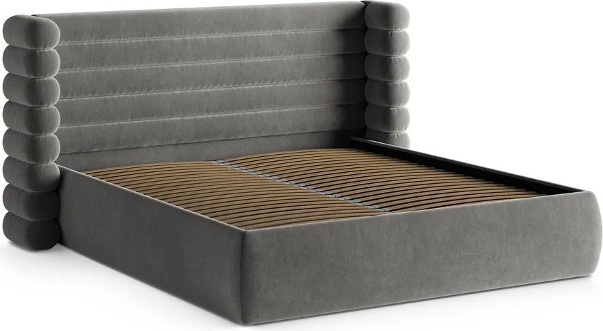 Sivá čalúnená dvojlôžková posteľ s úložným priestorom s roštom 160x200 cm Mount – Micadoni