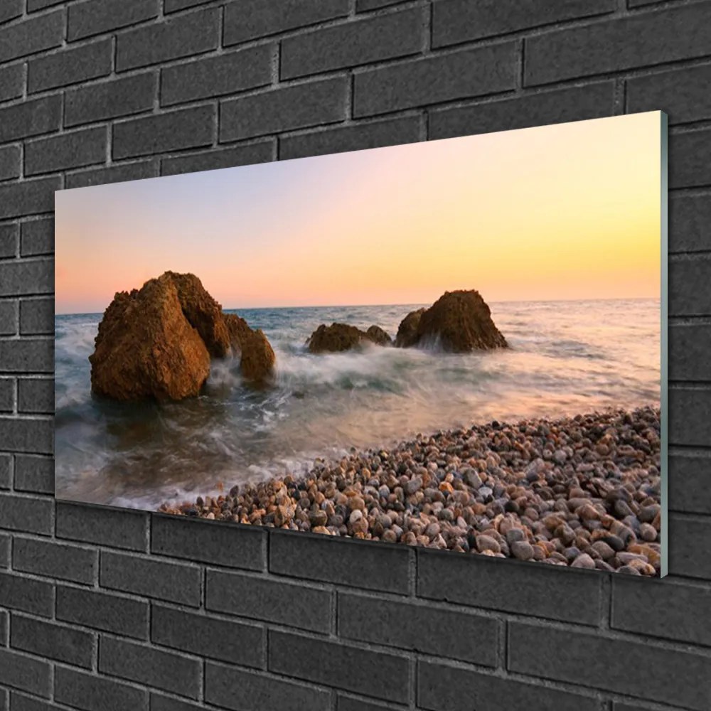 Skleneny obraz Pobrežie more vlny skaly 140x70 cm