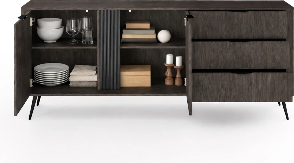 Komoda Edrin 195 cm so zásuvkami - dub dunin / čierna