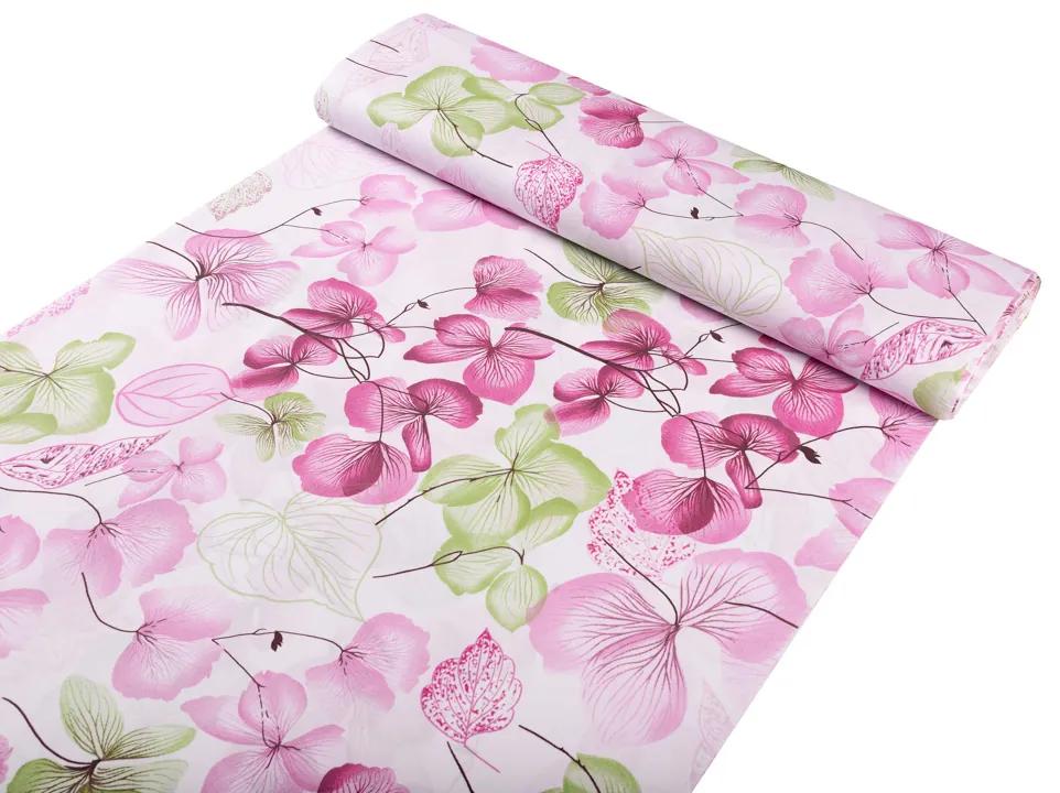 Biante Detské bavlnené posteľné obliečky do postieľky Sandra SA-366 Ružovo-zelené kvety na bielom Do postieľky 90x130 a 40x60 cm