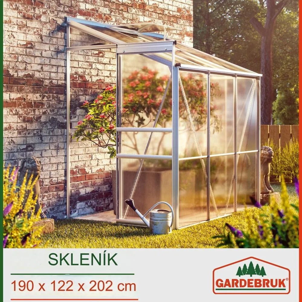 InternetovaZahrada Záhradný skleník - 190 x 122 x 202 - plocha 2,3 m² - objem 3,65 m³ + základňa