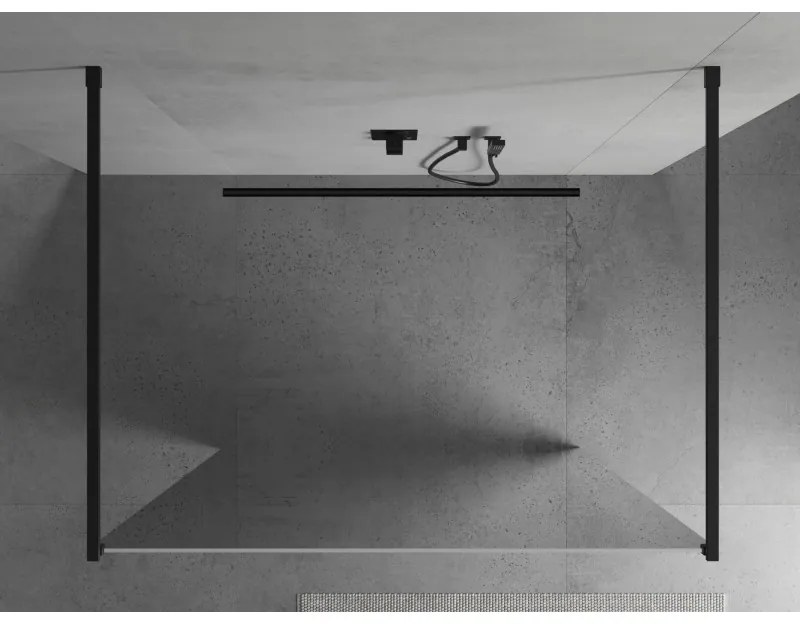 Mexen Kioto, priechodná sprchová zástena 100 x 200 cm, 8mm sklo vzor zrkadlo, 2x čierna stabilizačná rozpera, 800-100-002-70-50