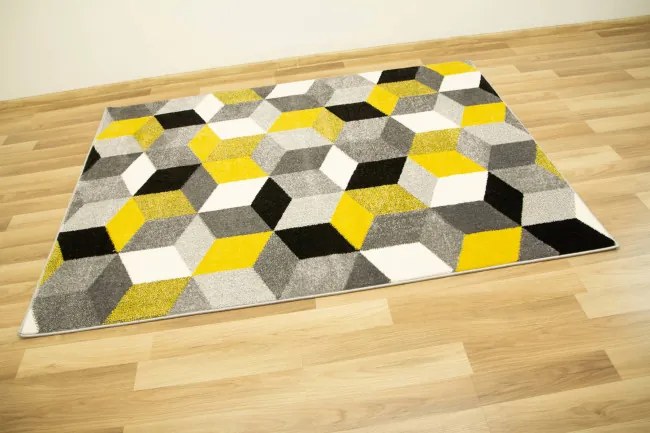 Koberec Sumatra E219 Romby Cubes žltý / sivý / krémový