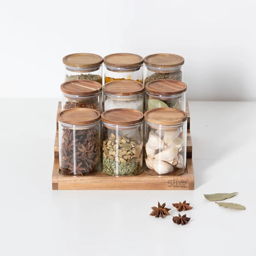 JJA Sada 9ks koreničiek s akátovým viečkom (180ml) + schodíky na koreničky AKAT HARMONY