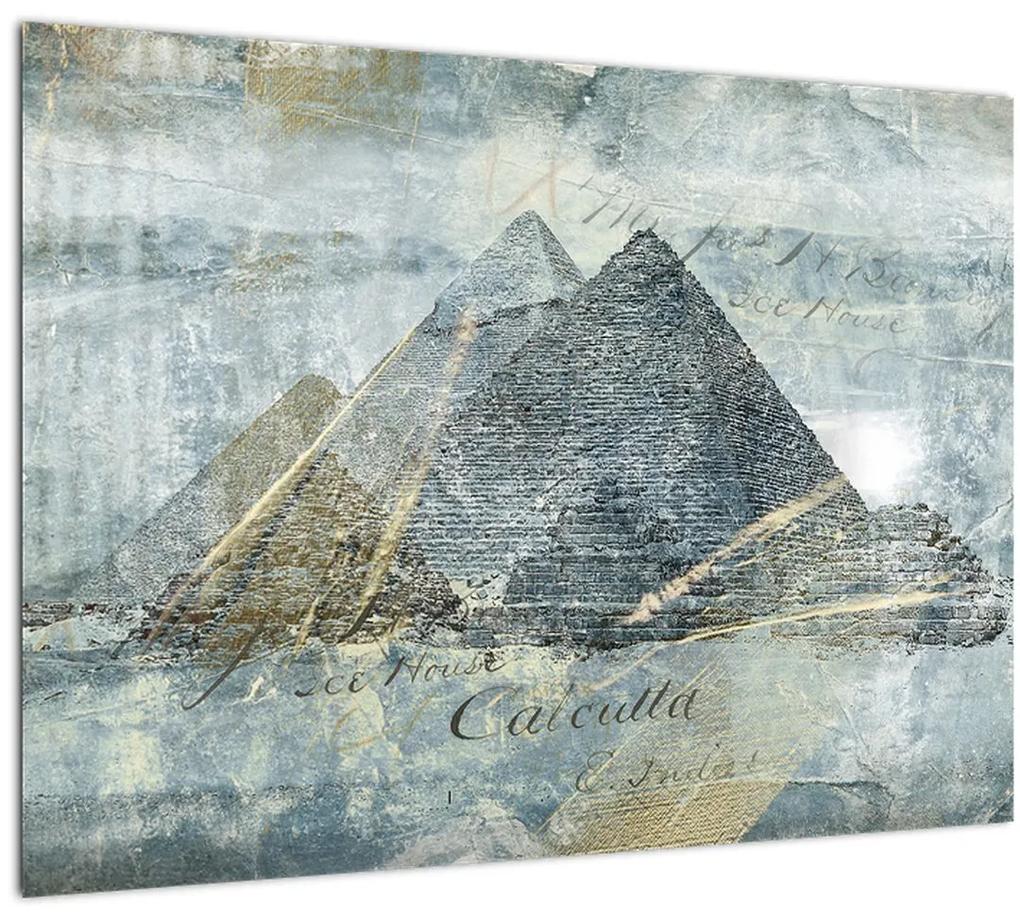 Sklenený obraz - Pyramídy v modrom filtri (70x50 cm)