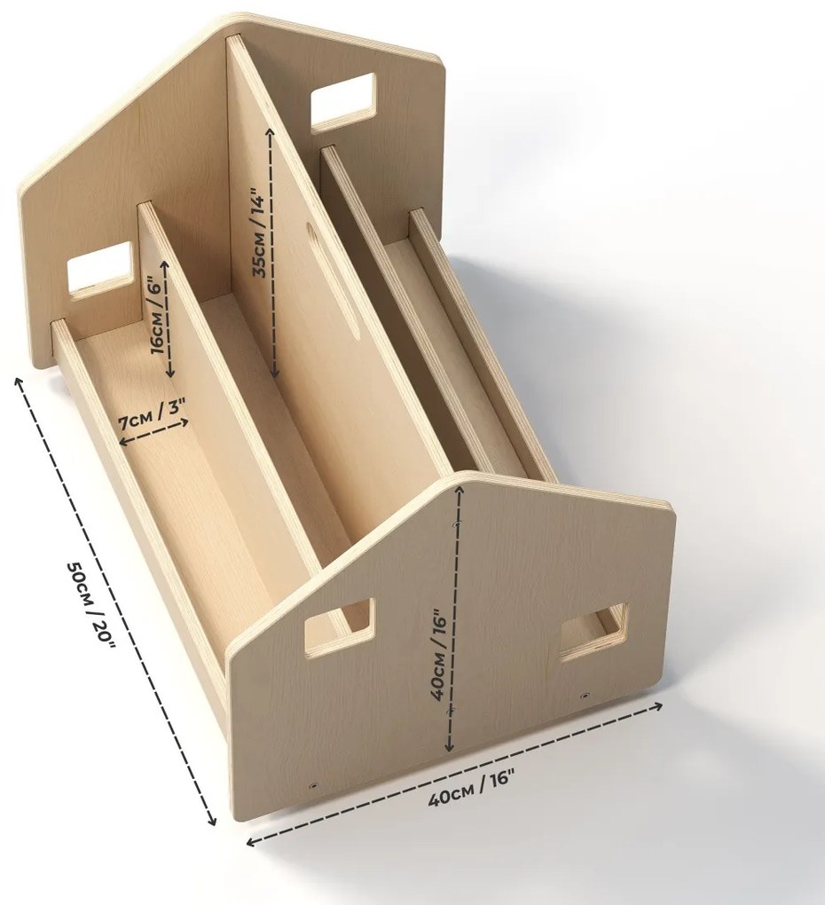 Obojstranná knihovnička na kolieskach – prírodná