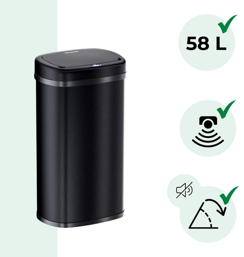 Senzorový odpadkový kôš DEUS, 58 litrov, čierna Jurhan