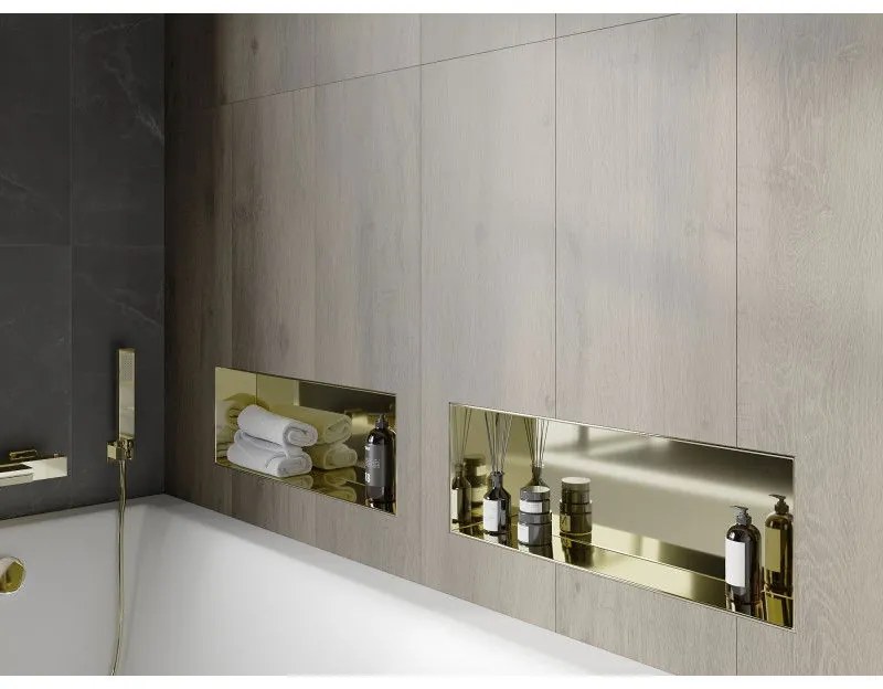 Mexen X-Wall-NR, polička na zapustenie pod obklad bez goliera 60 x 20 cm, zlatá lesklá, 1951602010