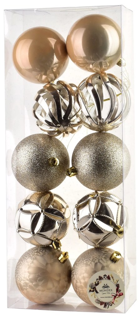 Sada 10 ks vánočních baněk Pisco 7,5 cm champagne