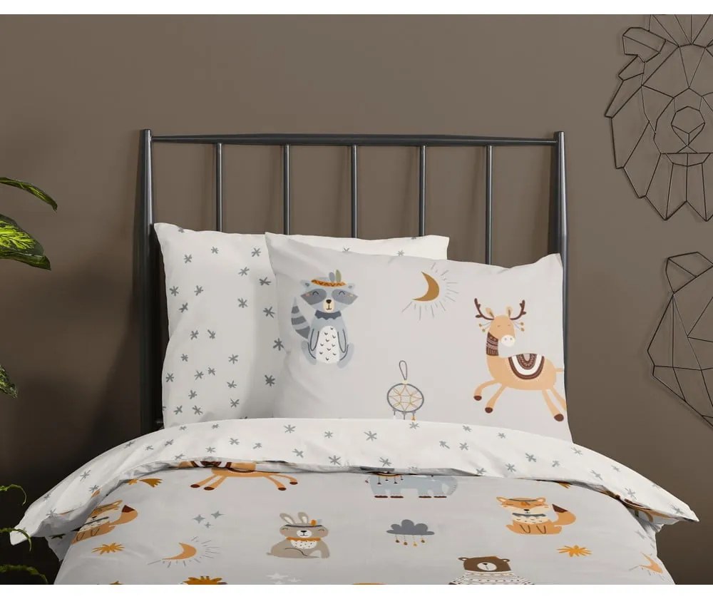 Sivobéžové bavlnené detské obliečky na jednolôžko 140x200 cm Woody – Good Morning