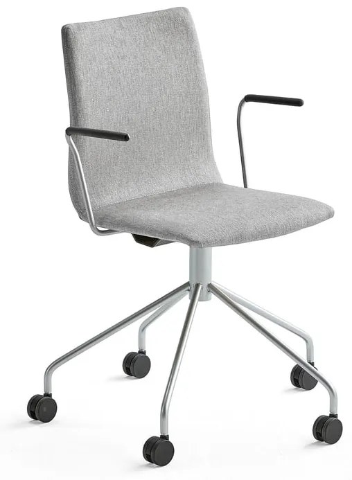 Konferenčná stolička OTTAWA, s kolieskami a opierkami rúk, strieborná/šedá