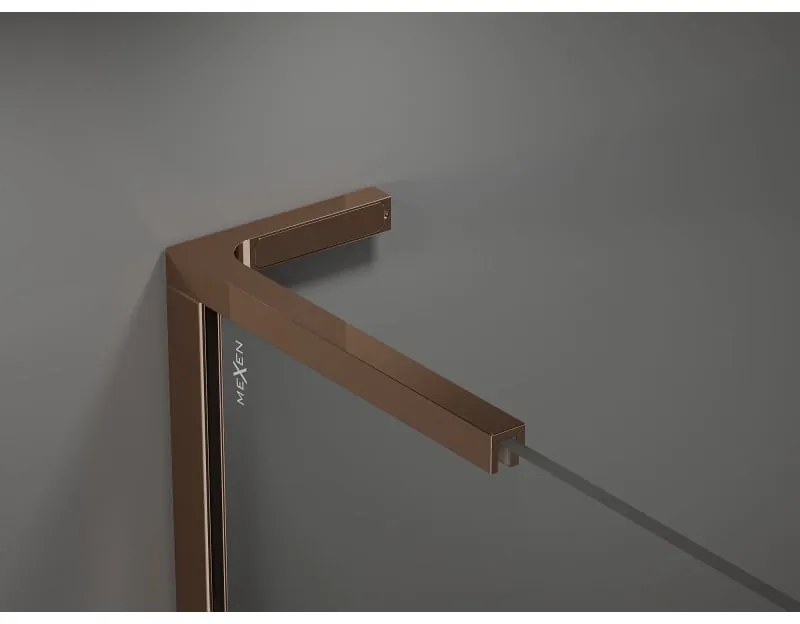 Mexen Kioto+ L, sprchová zástena Walk-In s poličkou a vešiakom 100 x 200 cm, 8mm sklo námraza, ružové zlato profil, 800-100-123-60-30