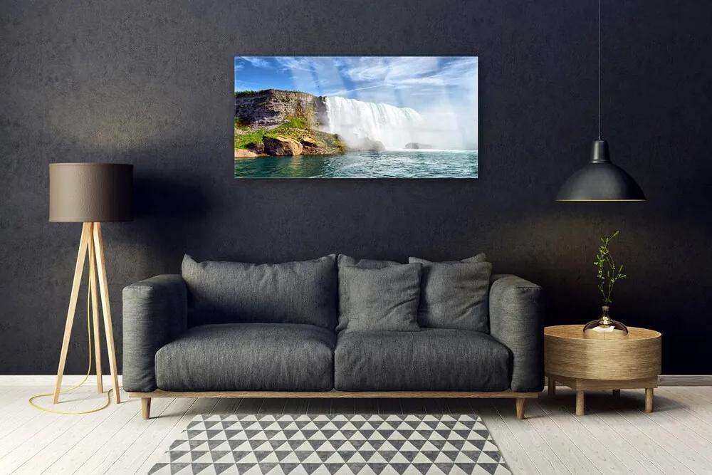 Skleneny obraz Vodopád more príroda 140x70 cm