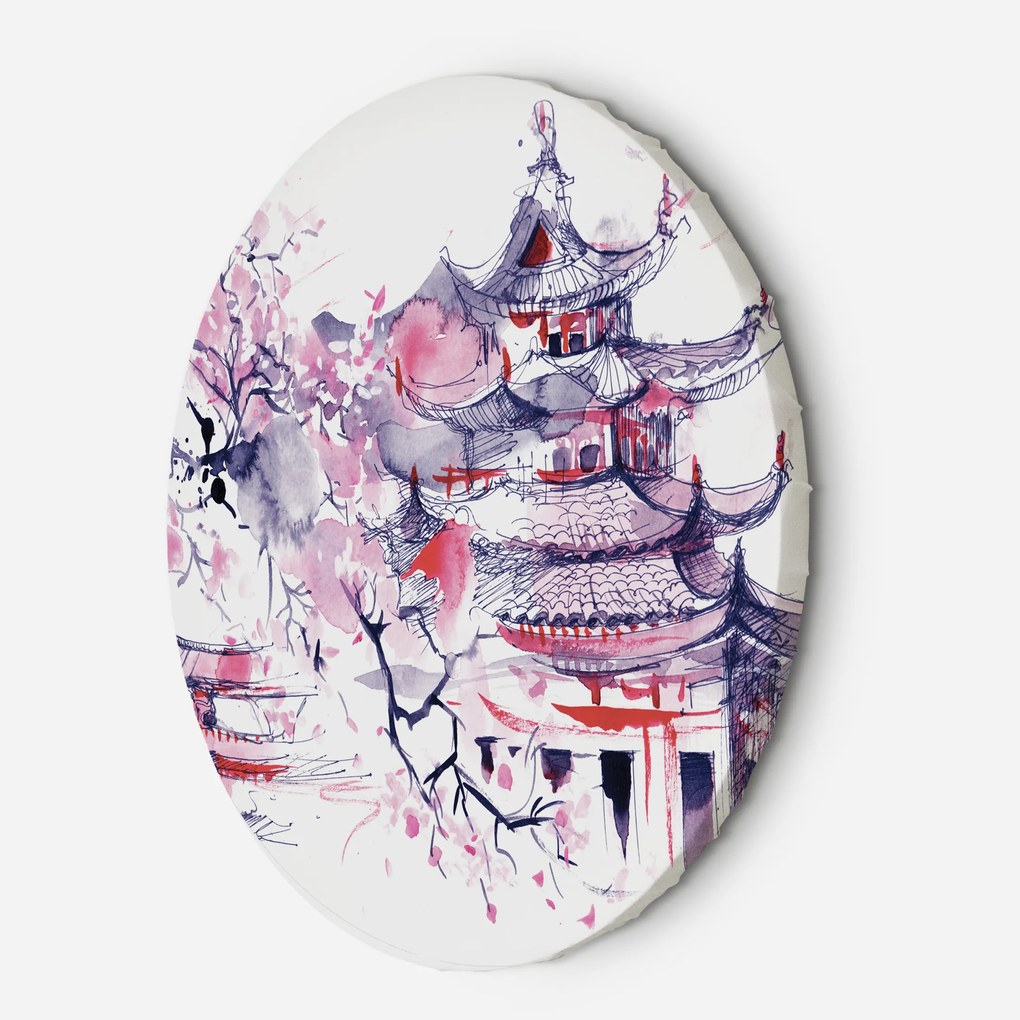 Gario Okrúhly obraz na plátne Japonská pagoda a čerešňový kvet Rozmery: 60 x 60 cm