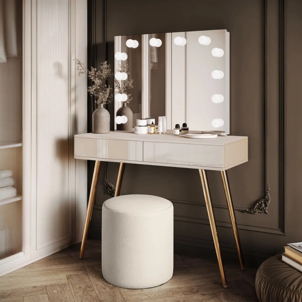 TOALETNÝ STOLÍK KATHLEEN SHINE KAŠMÍR LESK + ZLATÉ NOHY + ZRKADLO