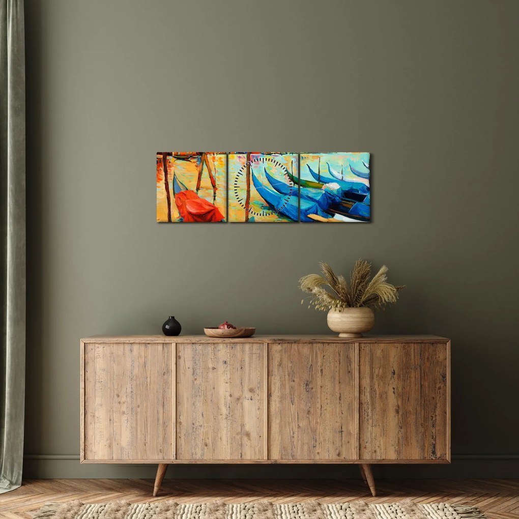 Obraz - Prístav v Benátkach (s hodinami) (90x30 cm)