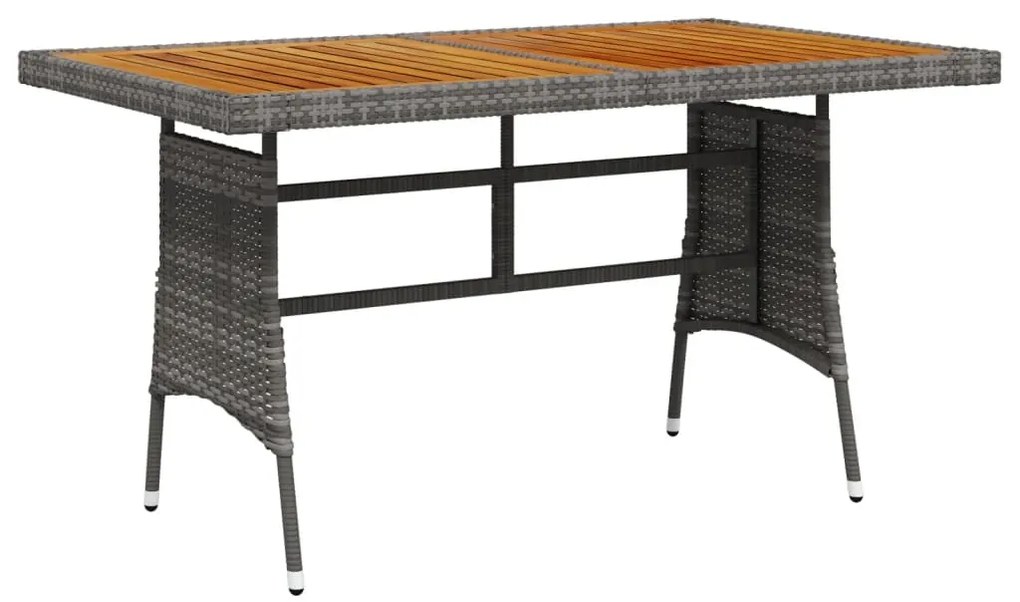 vidaXL Záhradný stôl sivý 130x70x72 cm polyratan a akáciový masív