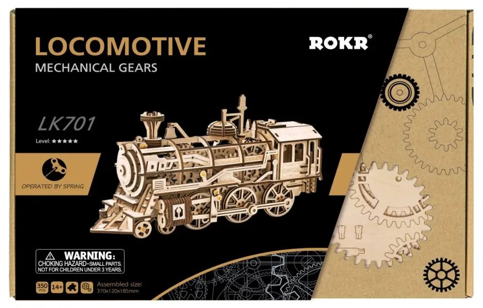 Robotime 3D drevené mechanické puzzle Parní lokomotiva 350 ks