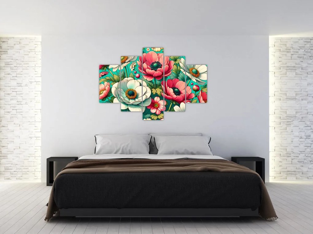 Obraz - Kvety na modrom pozadí (150x105 cm)