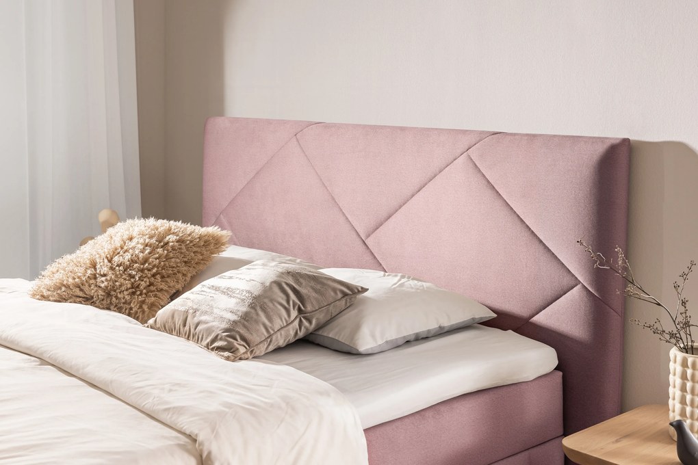 Posteľ Boxspring Wasil 180x200 s úložným priestorom - ružový hydrofóbny zamat Element 18