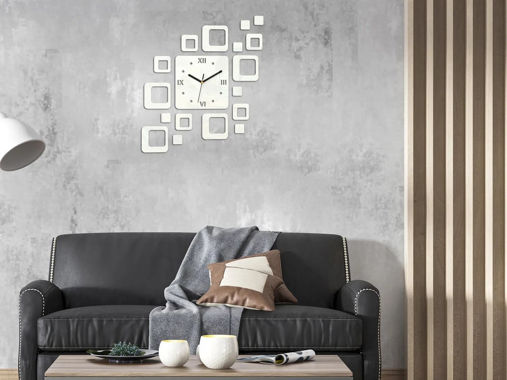 3D nalepovacie hodiny Roman Quadrat biele