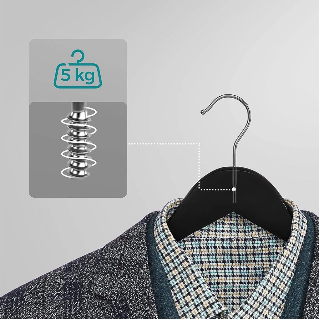 Drevené vešiaky, sada 10 kusov, s ramennými zárezmi, čierne