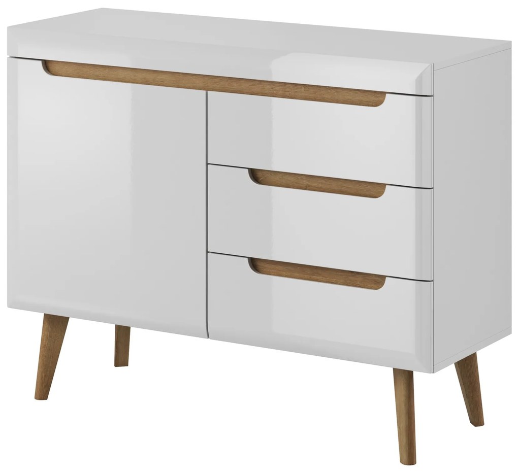 Komoda Nordi 107 cm so zásuvkami biela/dub Riviéra