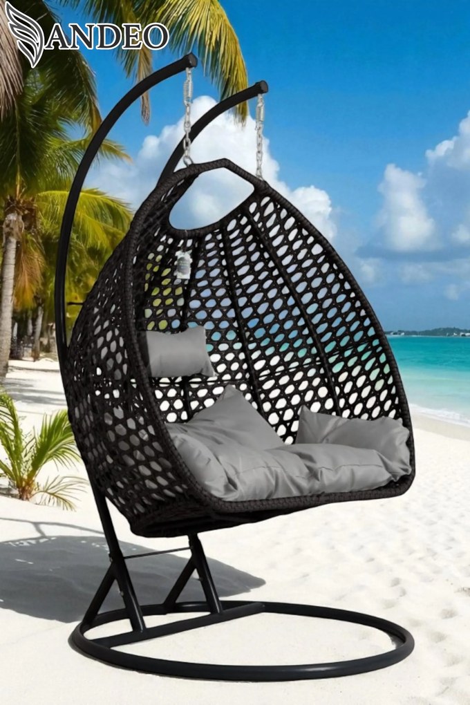 Závesné hojdacie dvojkreslo ARUBA EXTRA nosnosť 250kg - čierno sivé
