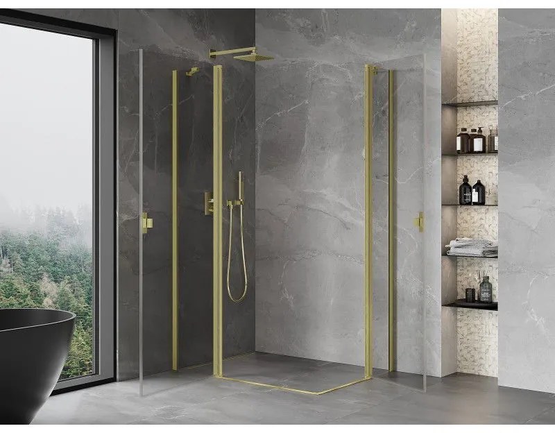 Mexen, Mexen Mist Duo výklopný sprchový kút 90 x 75 cm, transparentný, brúsené zlato - 8A4-090-075-55-00