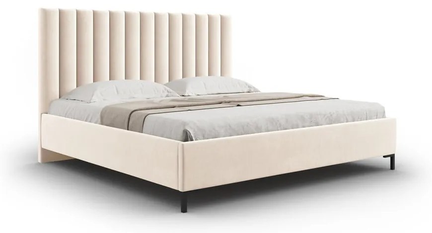 Béžová čalúnená dvojlôžková posteľ s úložným priestorom s roštom 140x200 cm Casey – Mazzini Beds