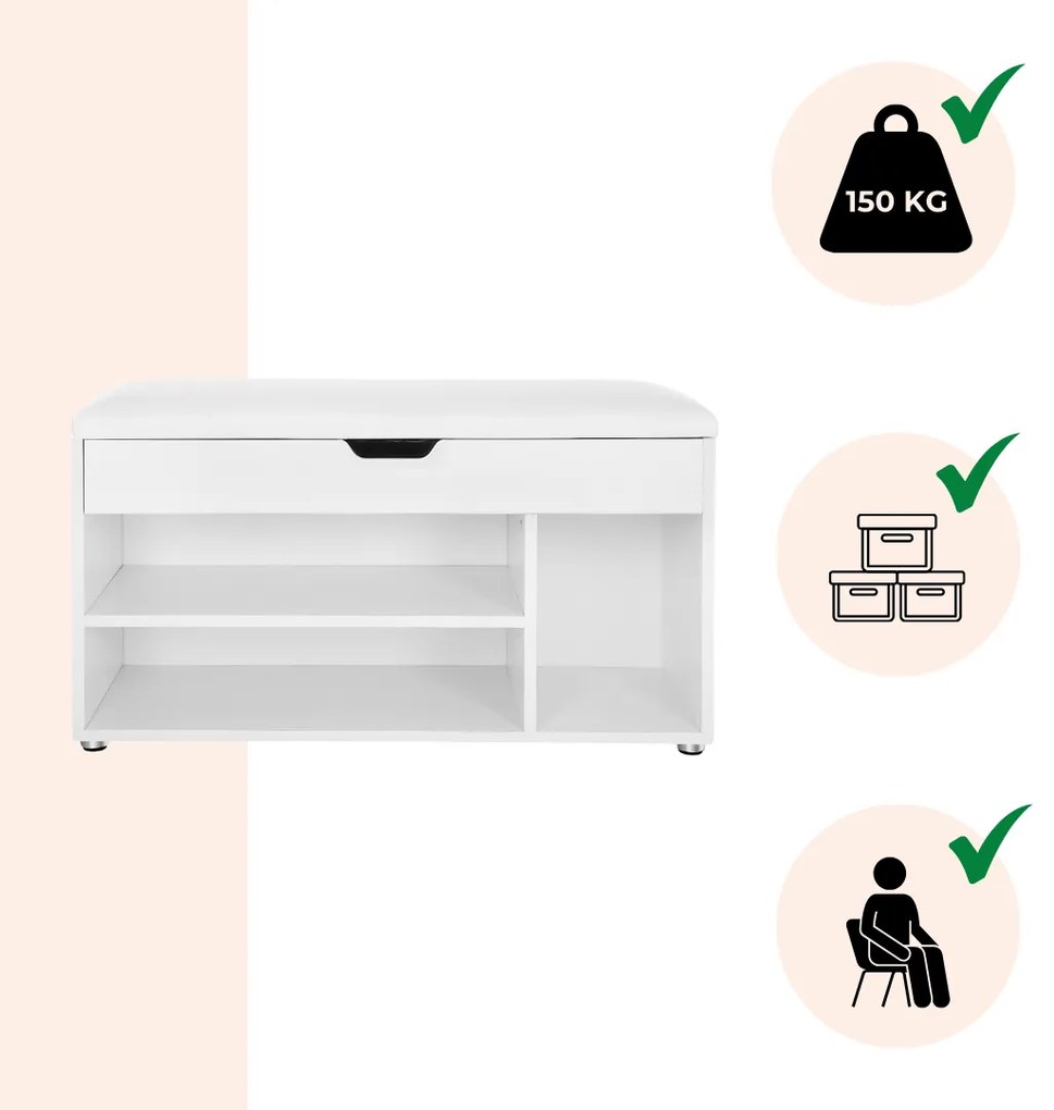 Botník s lavicou a úložným priestorom LUJZA, 80x30x44cm, biela Jurhan