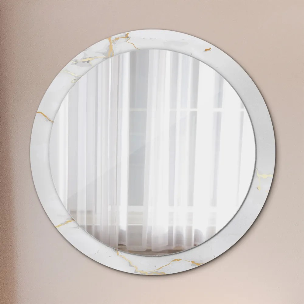 Okrúhle zrkadlo s potlačou Biely zlatý mramor fi 90 cm