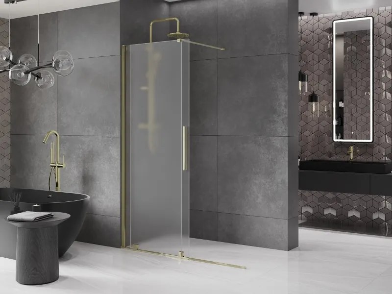 Mexen Velar, sprchová zástena s posuvnými dverami Walk-in 150 x 200 cm, 8mm sklo námraza, zlatá lesklá, 871-150-000-33-50