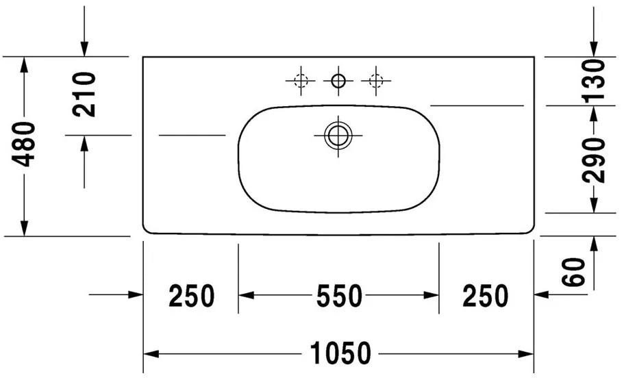 Duravit D-Code - Umývadlo s prepadom 1050x480 mm, 1 otvor pre batériu prepichnutý, biela 0342100002