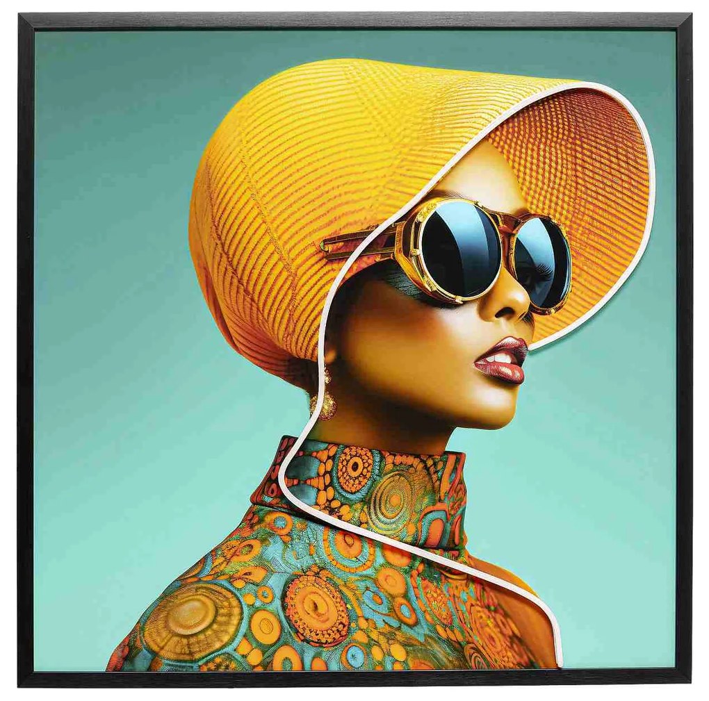 Sun Hat Woman LED obraz žltý 80x80 cm