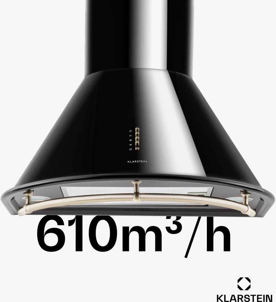 Klarstein Lumio Neo, digestor, 60 cm, komínový, 615 m³/h, retro dizajn, nehrdzavejúca oceľ, čierny