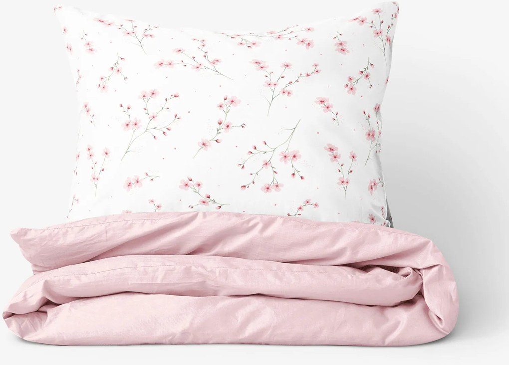 Goldea bavlnené posteľné obliečky duo - kvitnúce sakury s púdrovo ružovou 240 x 220 a 2ks 70 x 90 cm